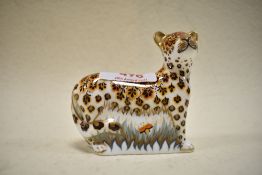 A Royal Crown Derby Leopard cub study having gold stopper.