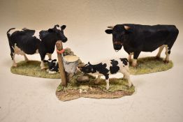 Three Border Fine Arts studies, Dairy Bull 163, Friesian Cow & Calf 160 and Morning Feed JH82A