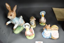 Five Beswick and Royal Albert Beatrix potter studies, to include, Jemima Puddleduck and Peter