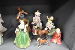 A mixed lot of figurines including Royal Doulton 'Fleur', Beswick ponies and Royal Worcester '