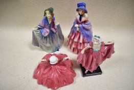 Four Royal Doulton figurines, to include A Victorian lady, Delight and sweet Anne.