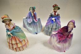 Four Royal Doulton figurines to include Sweet Anne and A Victorian lady.