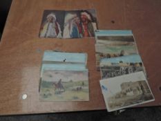 A collection of Wild West Postcards including Cowboys, Native Americans including Standing Wolf