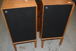 A pair of Mordaunt-Short MS235 speakers, on wooden stands