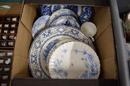 A selection of blue and white ware ceramics