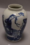 A Chinese export porcelain vase hand painted with wise man and travelling family good colour and