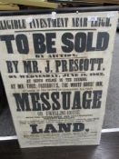 An antique screen printed sign for local Prescott Auction at White Horse inn Lancaster 1862
