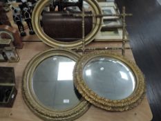 A selection of Victorian mirrors and frames including bulls eye glass with plaster and gilt frame