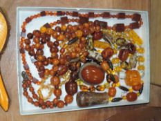 A selection of mixed Baltic amber beads and necklace