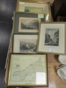 A selection of antique prints including Blea Tarn and Derbyshire