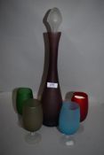 A modern coloured art glass decanter set