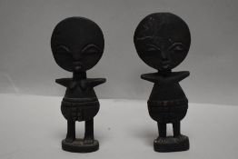 A pair of African Ashanti tribal wood fertility figures of small size