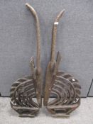 A pair of late 19th century Bambara Chi Wara African tribal Antelope Headdr ess120cm tall
