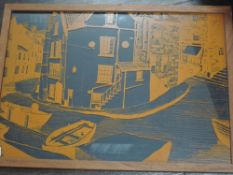 John Farnon, (20th century), a laminate print, mid century harbour scene, indistinctly signed, 50