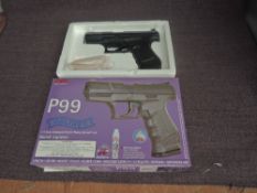 A modern KWC Taiwan P99 Walther 1/1 scale plastic model pistol, 6mm, in box