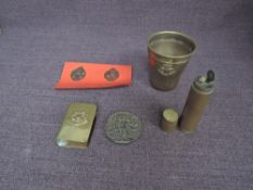 A collection of WW1 and WW2 Militaria including Lusitania Medal English version,WW2 two Officers