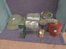 A British Steel Helmet, Gas Mask and Stereoscopic Viewer with a collection of WW1 View Cards, approx