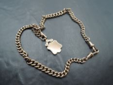 A 9ct rose gold double Albert watch chain with T bar and plain 9ct gold shield fob, approx 16' &
