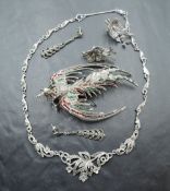 A small selection of marcasite jewellery including necklace, earrings and oversized fighting