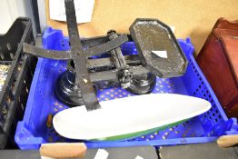 A set of kitchen balance scales