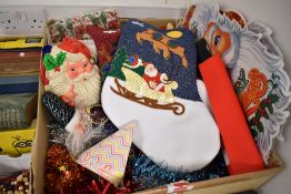 A box full of Christmas decorations.