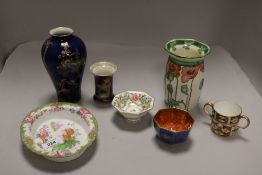 A good selection of cabinet ceramics including Royal Crown Derby cup and decorated bowl, Royal