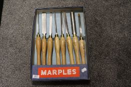 A boxed set of Marples wood turning chisels