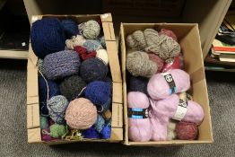 Two boxes of mixed balls of wool including Sirdar Mohair