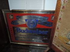A mid century Budweiser beer advertising mirror framed.