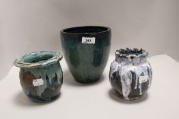 Three mid century style studio pottery terracotta planters