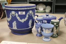 A selection of early 20th century Wedgwood Jasperware ceramics including large planter and tea pot