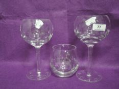 Two modern Cumbria Crystal wine glasses and a tumbler in the Six pattern