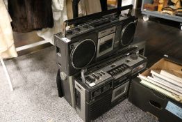 Three boom box cassette players