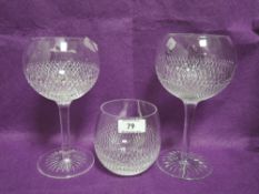 Two modern Cumbria Crystal wine glasses and a tumbler in the Six II pattern