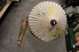 A vintage Chinese printed sun parasol