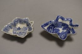 Two early 19th century cream ware ivy leaf pickle dish one marked as Copeland