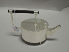 After Sir Christopher Dresser, a silver plated teapot, with angular handle over the cylindrical body