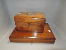 Two early 20th century wooden boxes including sewing style case with handle and cutlery style case