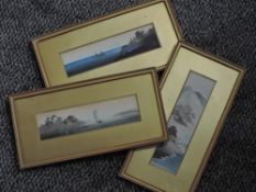 (20th century), three watercolours, Oriental landscapes, 5 x 19cm, 14 x 28cm(2), and 19 x 5cm, 28