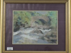 (2oth century), a pastel sketch, river bridge, 20 x 27cm, framed and glazed, 38 x 46cm