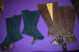 Two pairs of Edwardian ladies gaiters, one forest green felt and the other pair of leather.