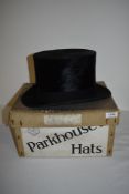 A Christies of London top hat for M.J Parkhouse, Southport, with advertising box.