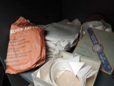 Three collarless evening shirts, circa 1930s and an abundance of collars in leather collar box, also