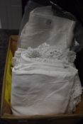 A collection of beautifully worked large antique table cloths.