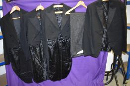 A collection of 1930s and onwards gents clothing to include three tail coats, a suit jacket and