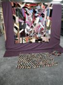 A'crazy quilt', around mid 1800s, using predominantly silks and velvets, unfinished to reverse, with