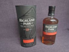 A bottle of Highland Park Single Malt Scotch Whisky, 18 Years Old, pre 2017, bearing printed