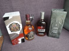 A bottle of Jura Superstition Lightly Peated Single Malt Scotch Whisky, 43% vol 70cl in tin tube and