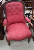 A Victorian mahogany arm chair having mahogany frame