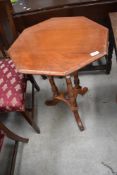 A Victorian stained frame occasional table having later octagonal top on triple turned column